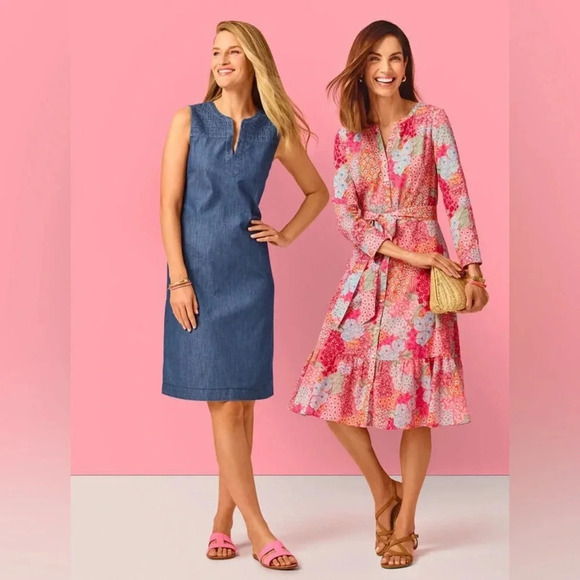 Talbots Dress Women’s 4P Barbiecore pink Floral cottagecore shirt dress - Picture 8 of 9